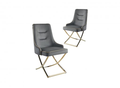 Lot de 2 chaises en velours gris pieds en métal doré LEXA