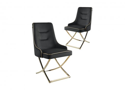 Lot de 2 chaises en velours noir pieds en métal doré LEXA