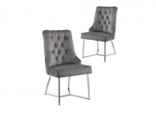 Lot de 2 chaises en velours gris pieds en métal argenté KIERA
