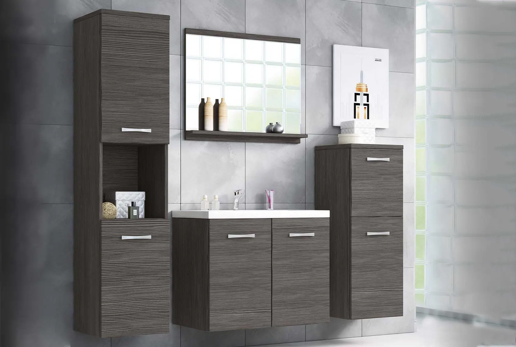 Photo de l'Ensemble meubles salle de bain design suspendu - Noir mat ALBY