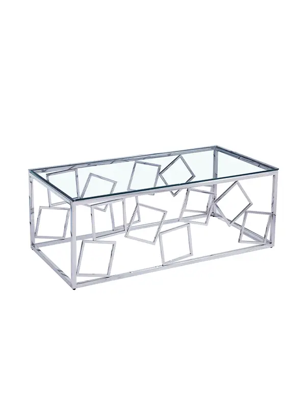 Table basse design en verre et métal argenté rectangulaire ARVI
