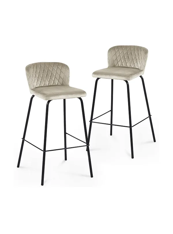 Lot de 2 tabourets de bar design en velours beige BOSCO