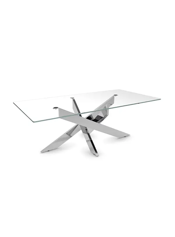Table basse ronde design en verre pieds argentés CONNOR
