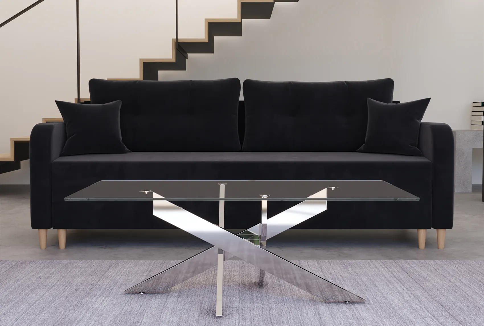 Photo de la Table basse design rectangulaire en verre pieds argentés CONNOR