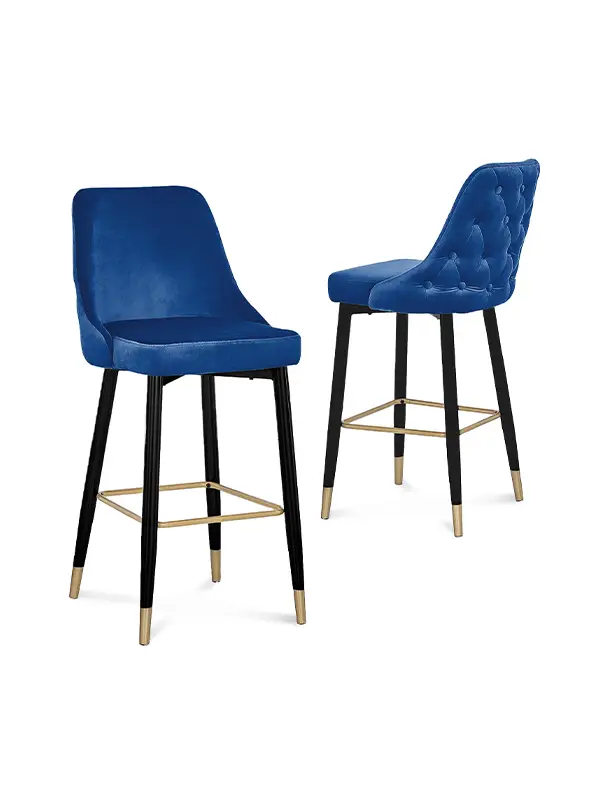 Lot de 2 tabourets de bar capitonnées en velours bleu DORINA
