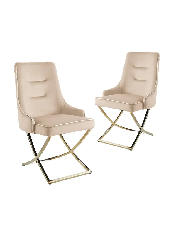 Lot de 2 chaises en velours beige pieds en métal doré LEXA