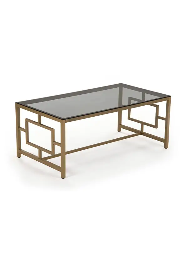 Table basse design en verre noir et métal doré rectangulaire PABLO