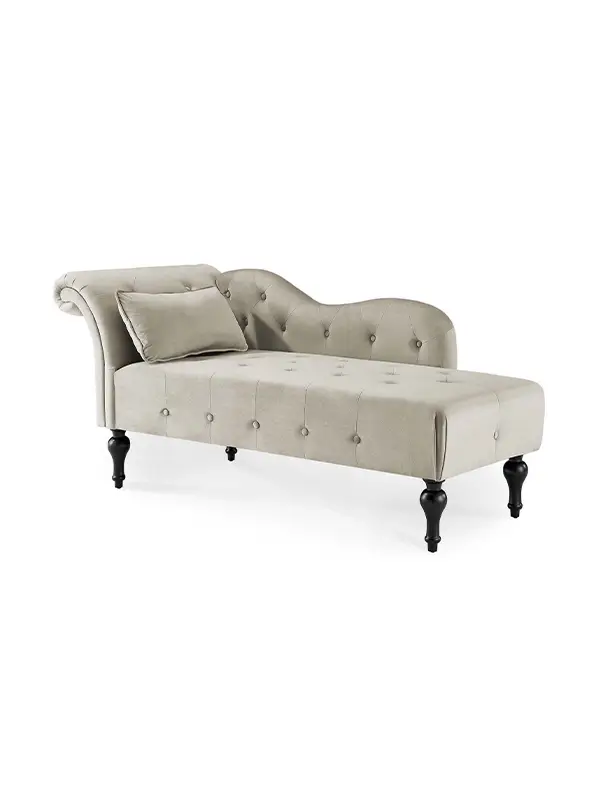 Méridienne capitonné en velours beige SHIMA – Angle Droit
