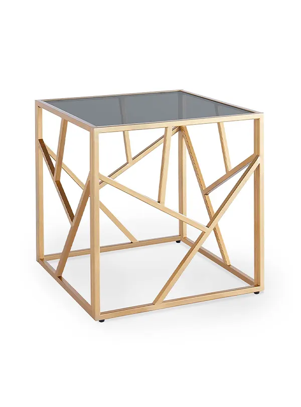 Table basse design en verre noir et métal doré carrée SOLAL