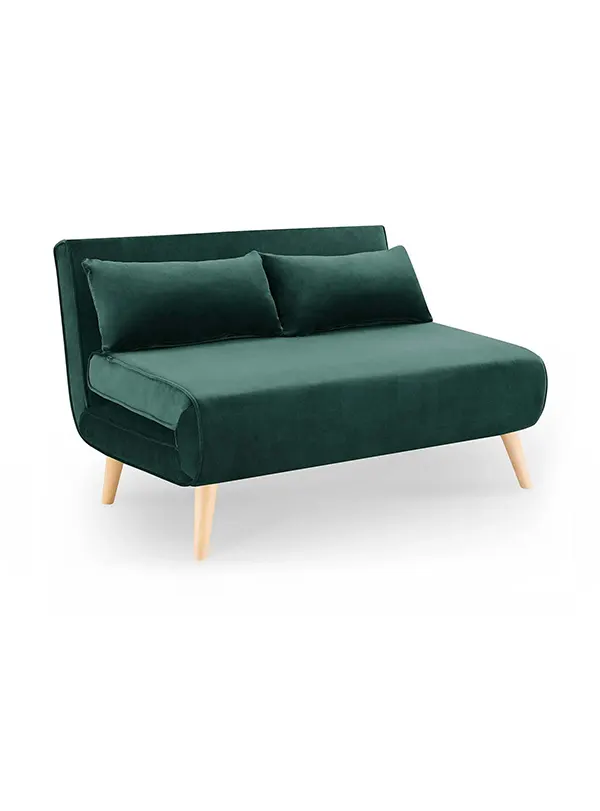 Banquette convertible 2 places en velours vert TONKA