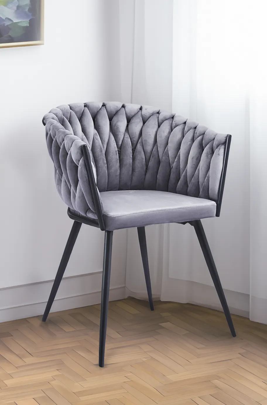 Lot de 2 chaises en velours beige pieds en métal noir CECILE