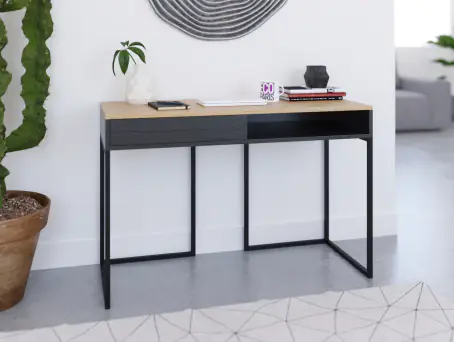 Bureau industriel avec tiroir et rangement en bois et métal COLETTE