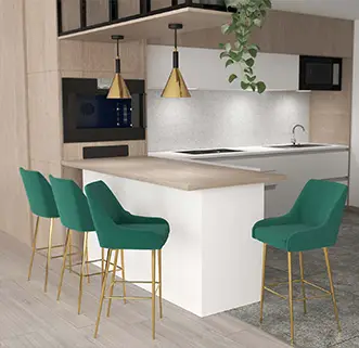 Lot de 2 tabourets de bar design en velours vert LALYA