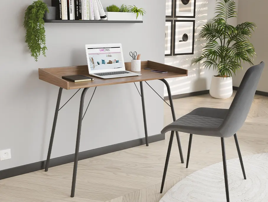 Bureau industriel style pupitre en bois et métal noir LORIAN
