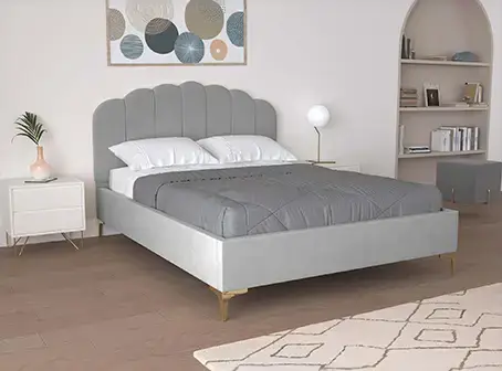 Lit double en velours gris 140x190 cm MARION