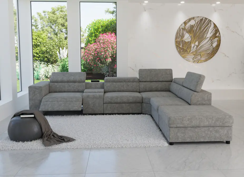 Canapé d’angle relax électrique modulable en tissu gris ORSEN - Angle Droit