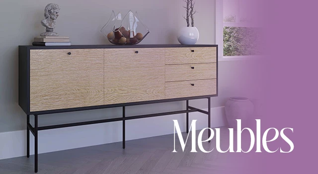 Meuble TV contemporain chêne et blanc laqué avec LED - VERONICA XL