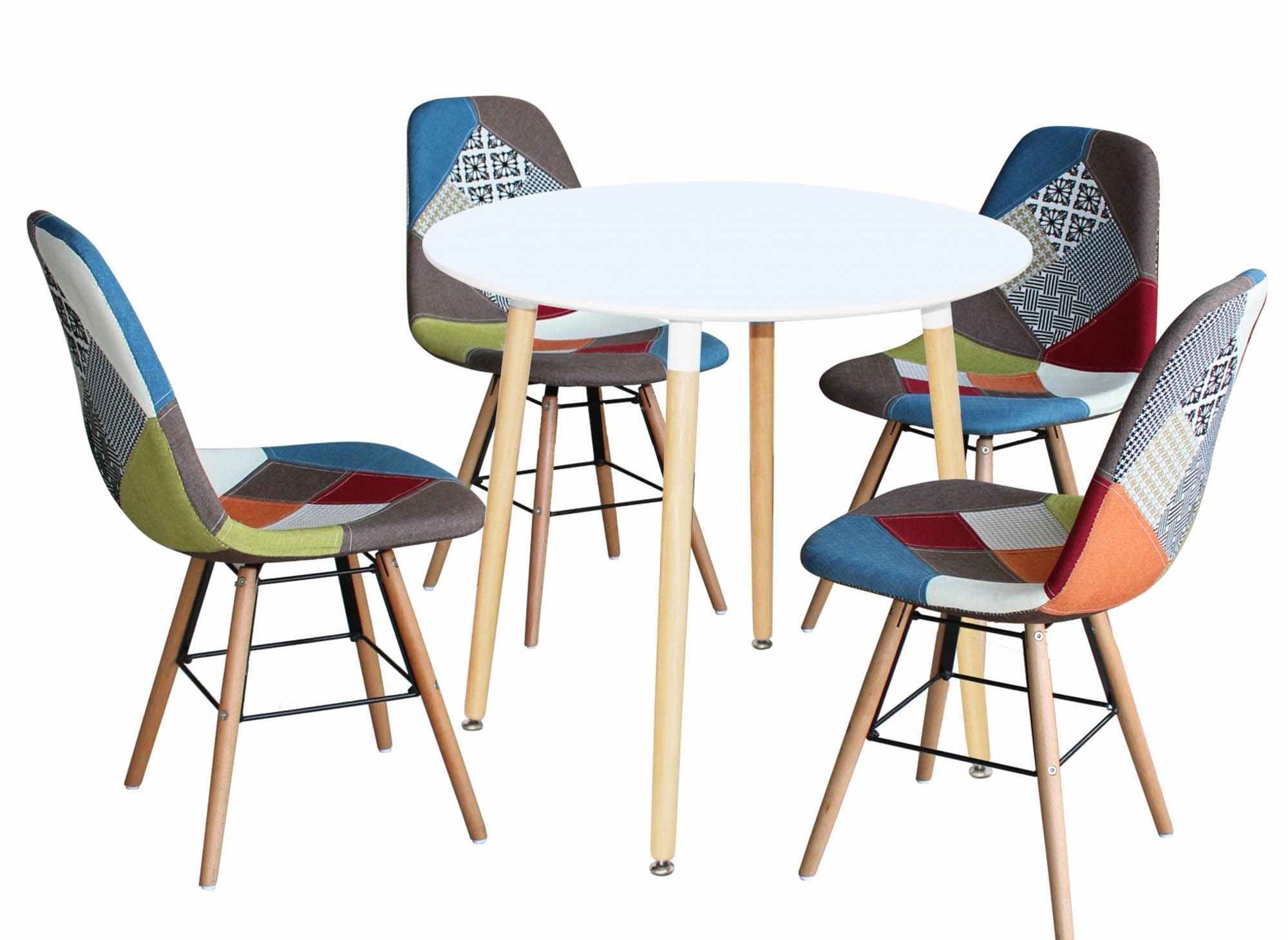 Ensemble Table Ronde Rimma 4 Chaise Patchwork Scandinaves Rimma 4 Nina Patchwork