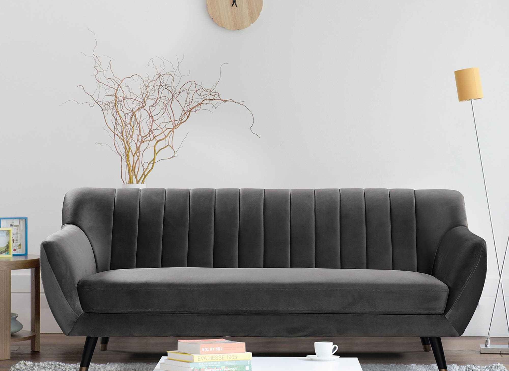 Canapé Scandinave 3 Places En Tissu Velours Gris Pandora