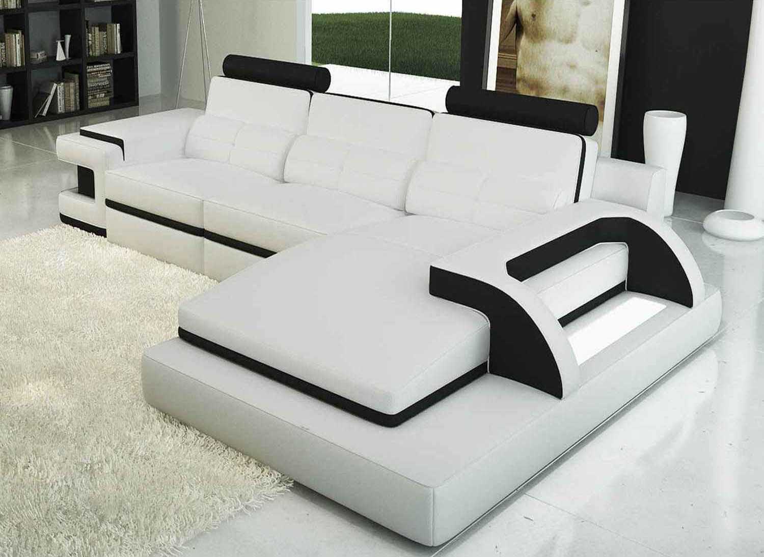Canape d angle cuir blanc et noir design avec lumiere ...