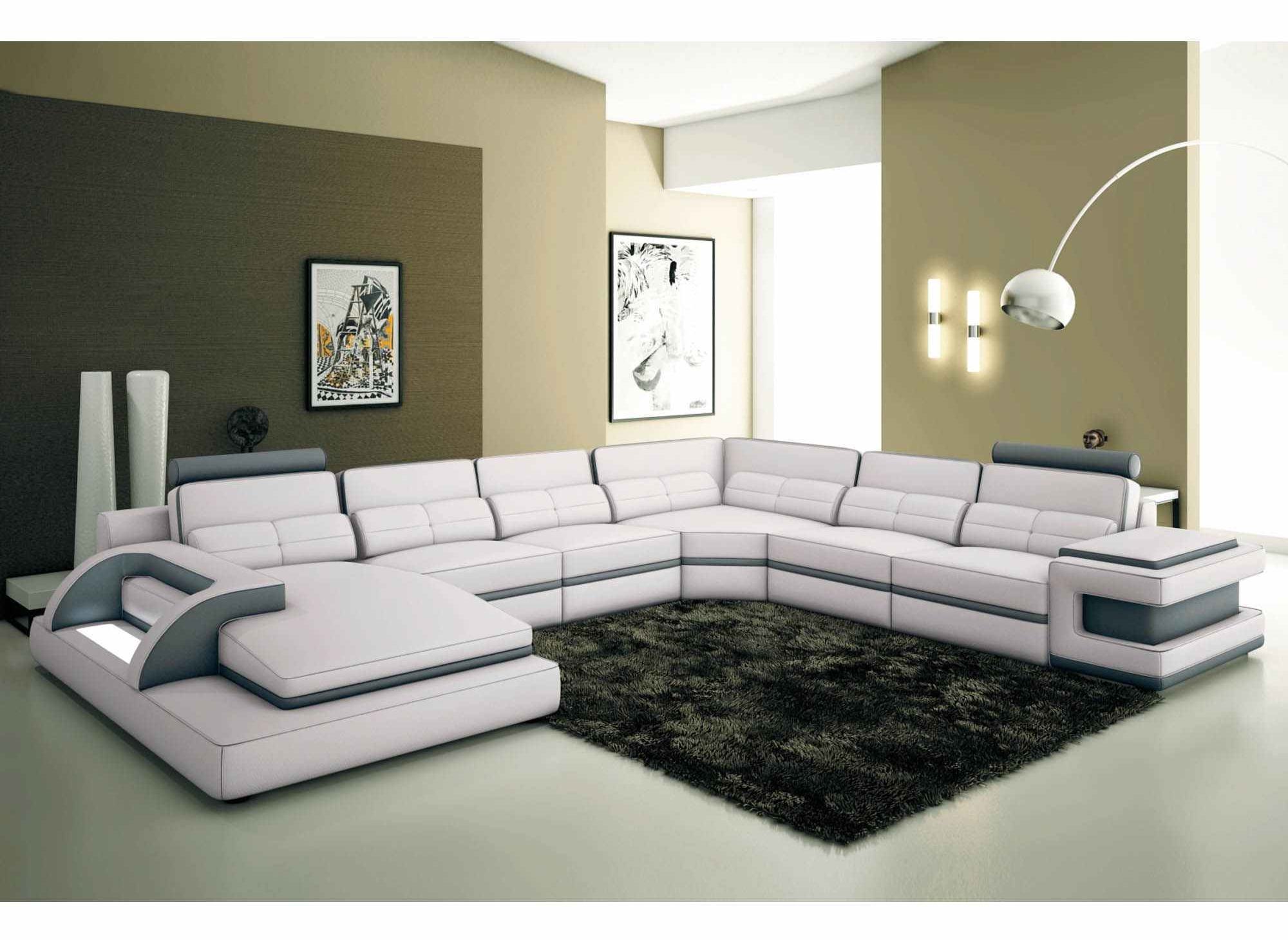 Canape Panoramique Cuir Blanc Et Gris Design Avec Lumiere Ibiza Panoramique Angle Gauche