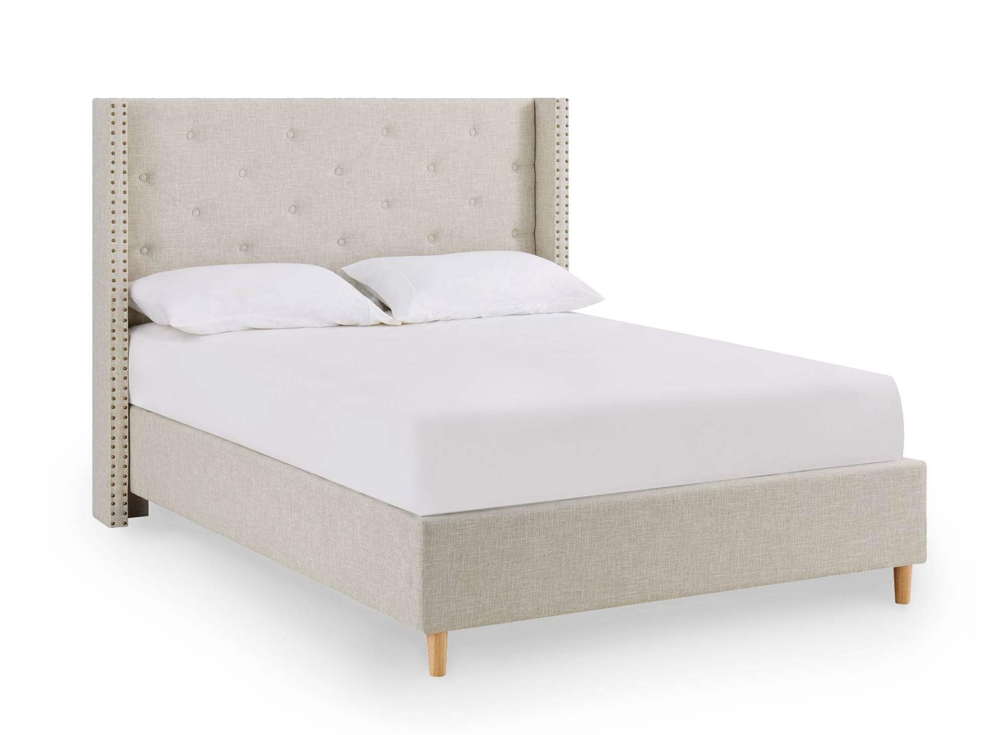Lit double en tissu capitonné beige MARGOT 140x190 cm