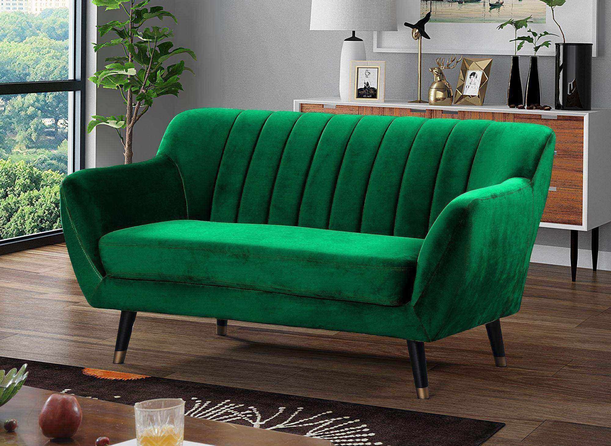 Canapé scandinave 2 places en tissu velours vert PANDORA