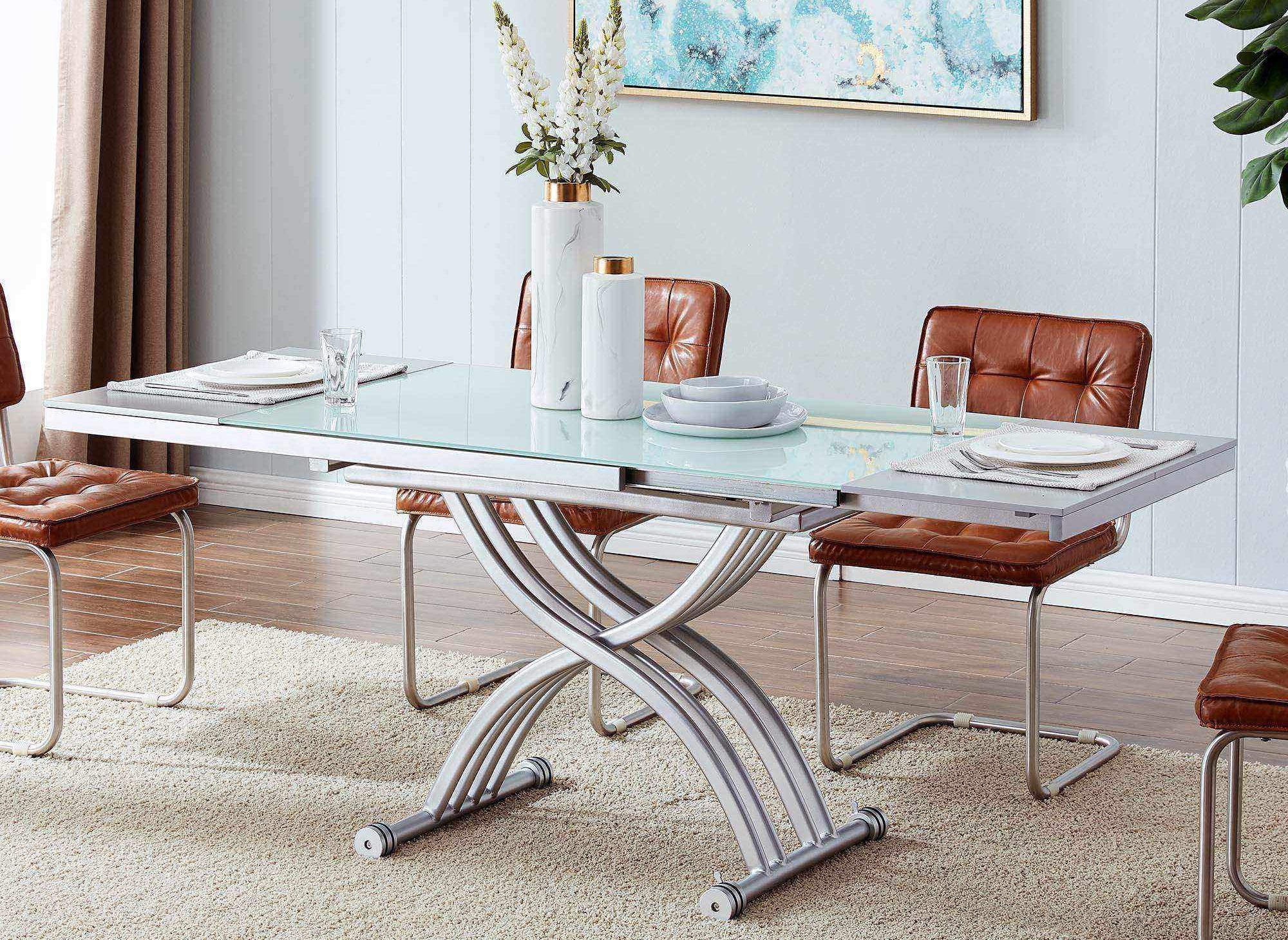 Table basse relevable blanche 2 allonges grises studio tab rel verre