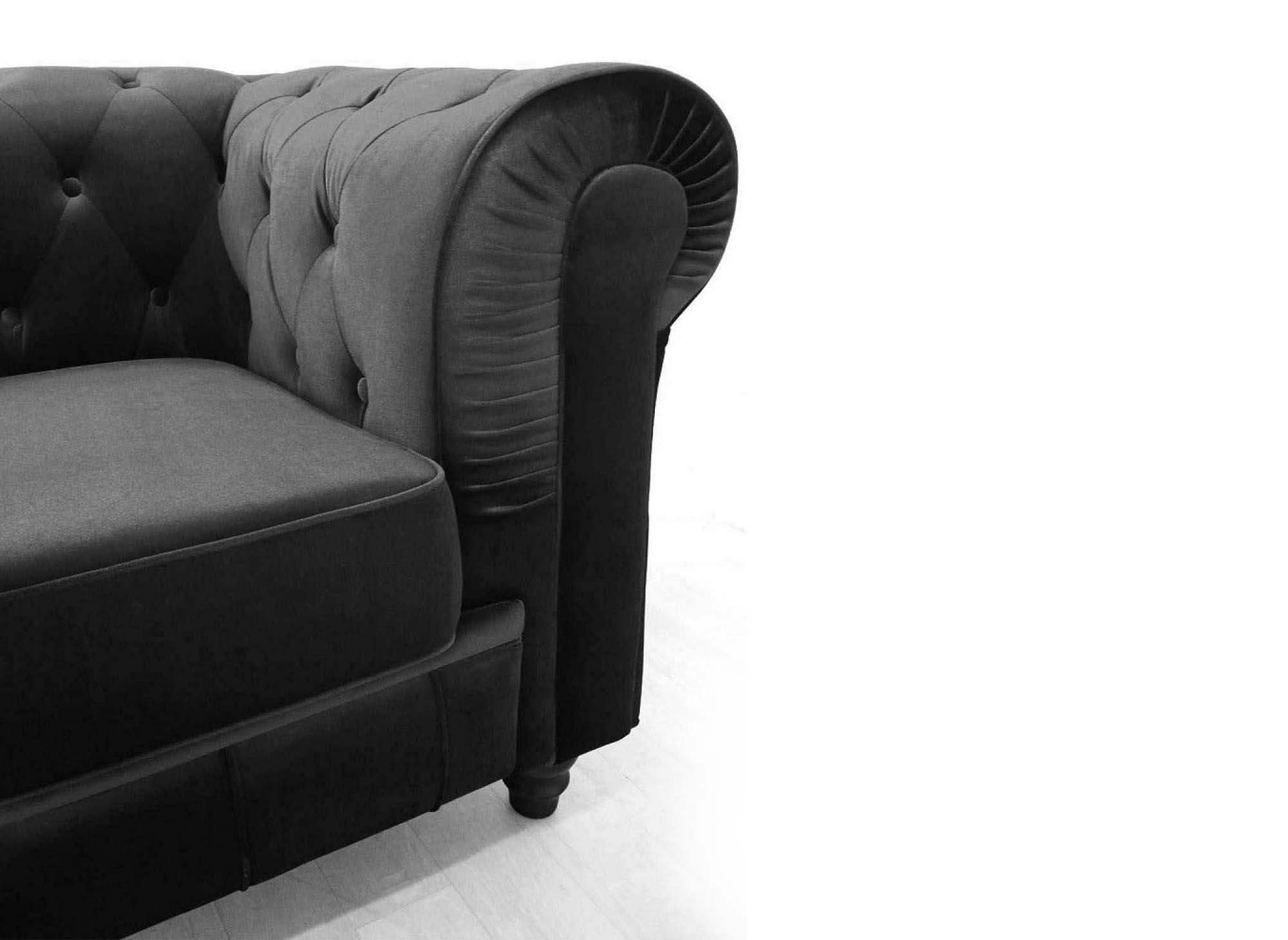 Canapé 3 places velours noir CHESTERFIELD