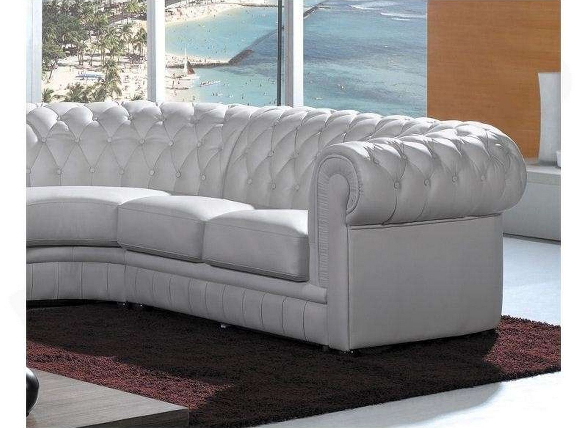 Grand canapé d'angle capitonné en cuir blanc CHESTERFIELD - Angle Réversible