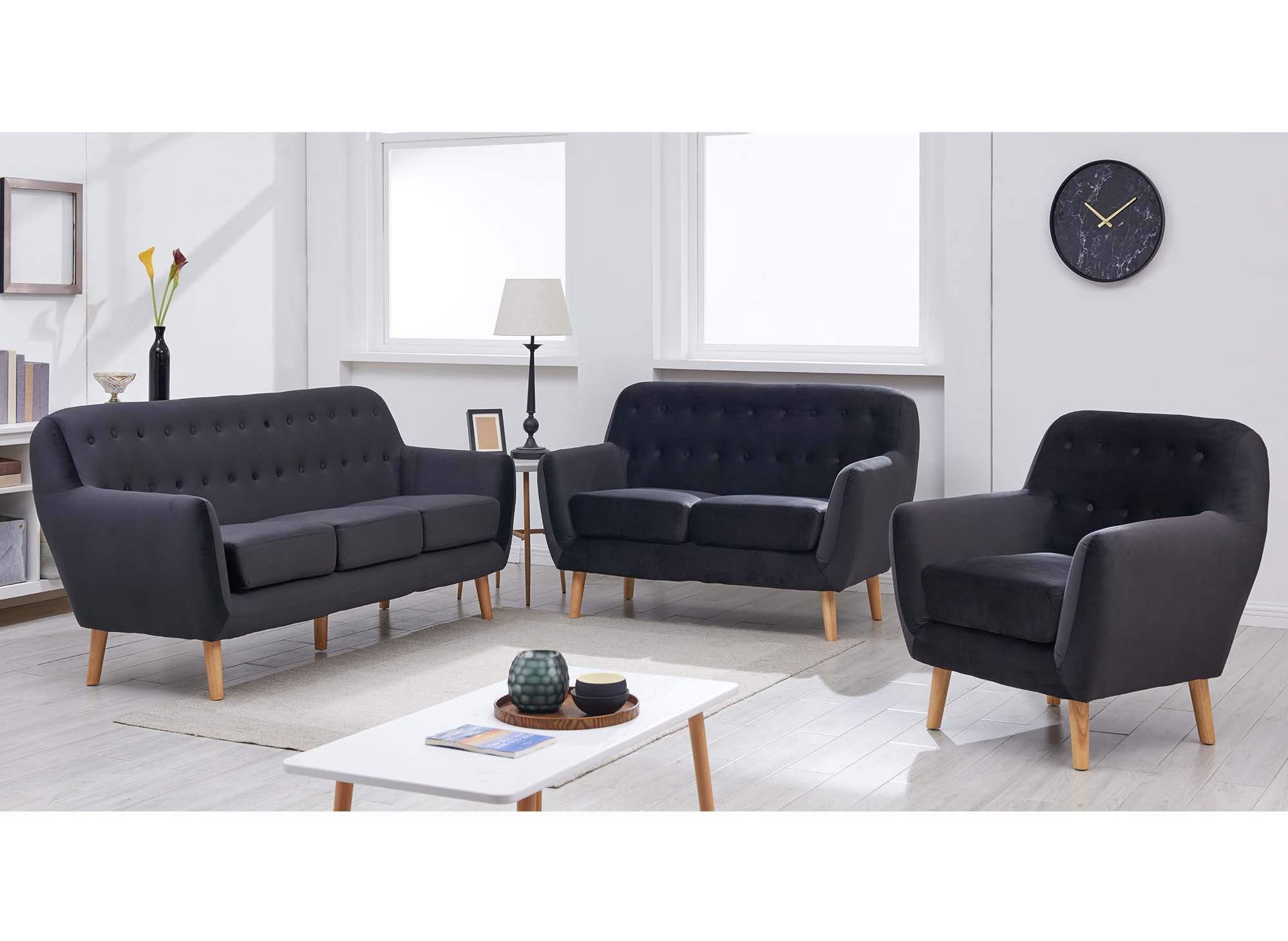 Fauteuil scandinave en tissu velours noir VIKY