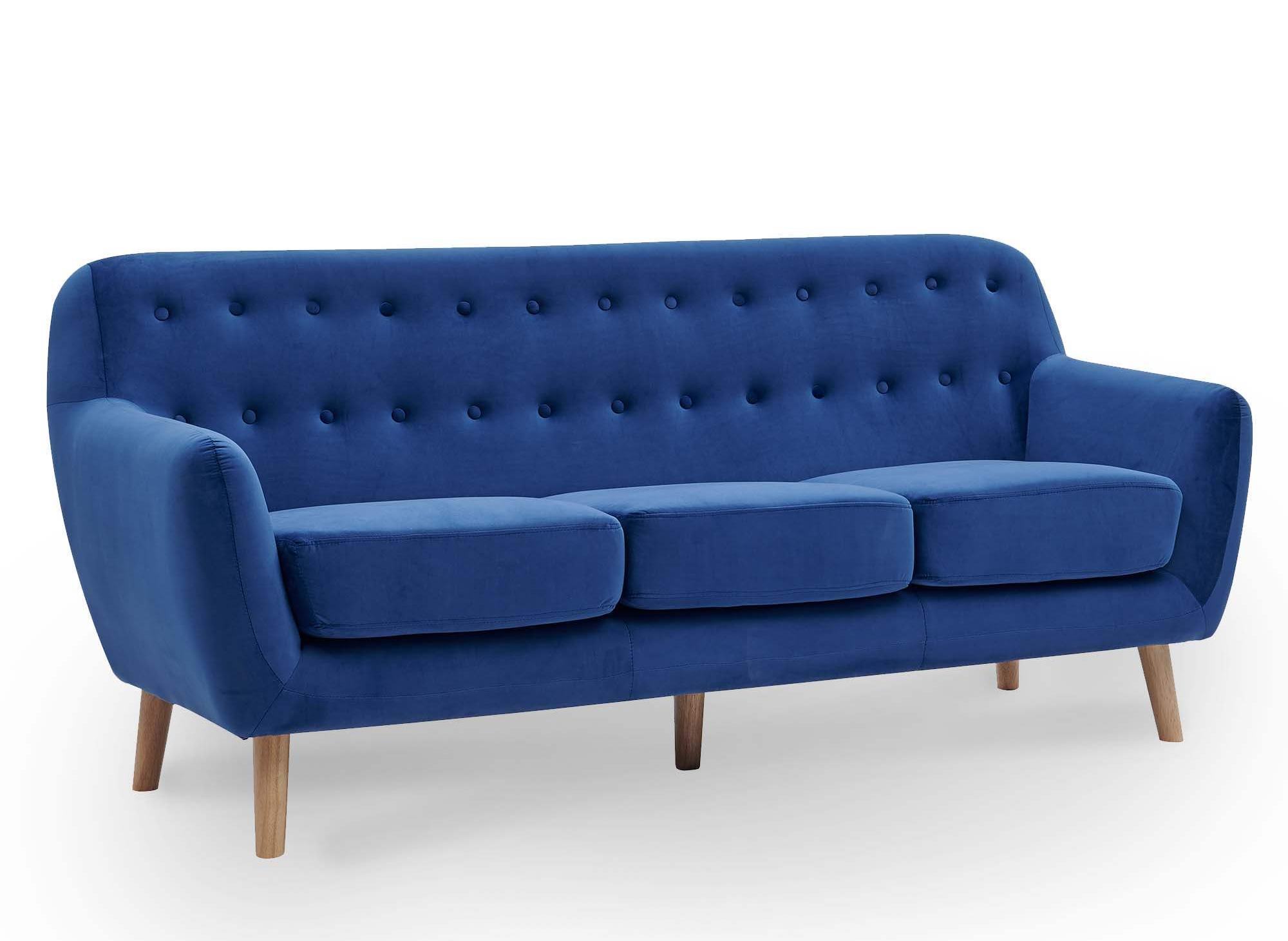 Canape scandinave 3 places tissu velours bleu viky ...