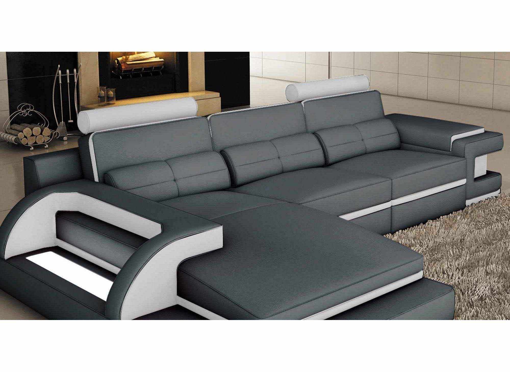 2_canape d angle cuir gris et blanc design avec lumiere ...