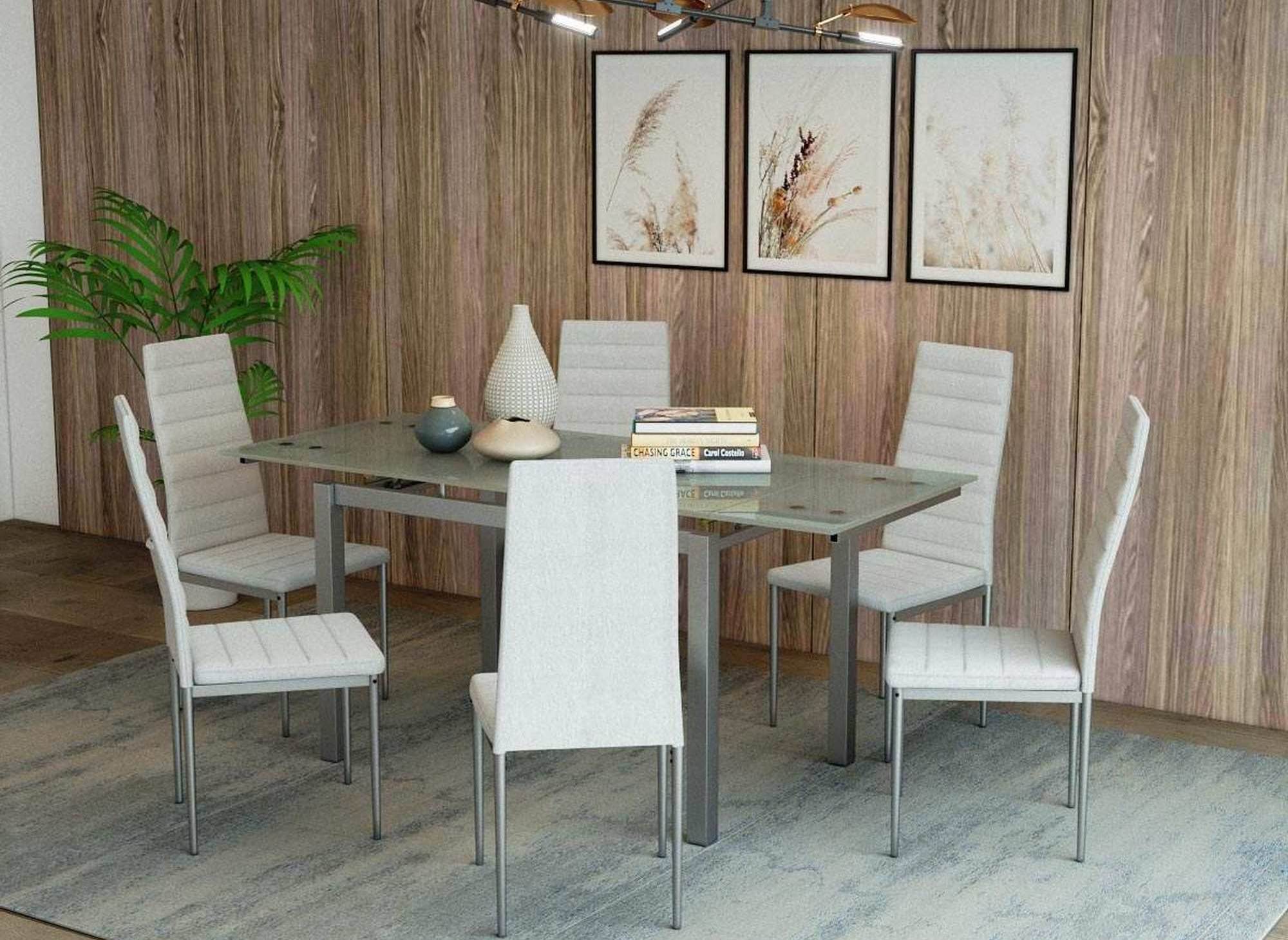 Table à manger extensible + 6 chaises blanc GISBORNE