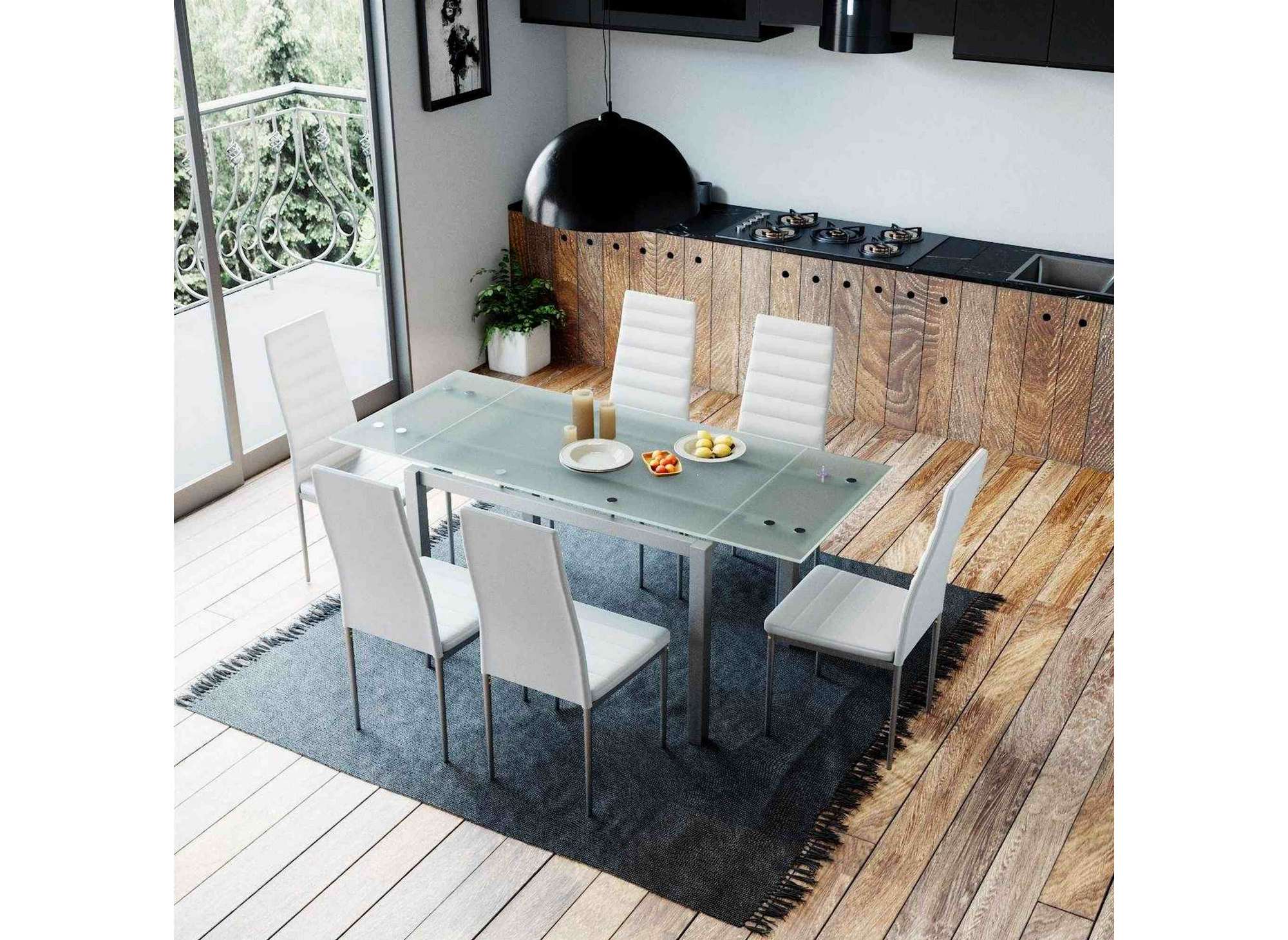 Table à manger extensible + 6 chaises blanc GISBORNE