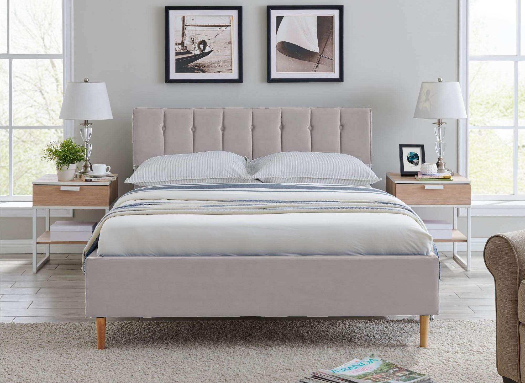 Lit double capitonne en tissu velours gris valentine 140x190 cm - DECO ...