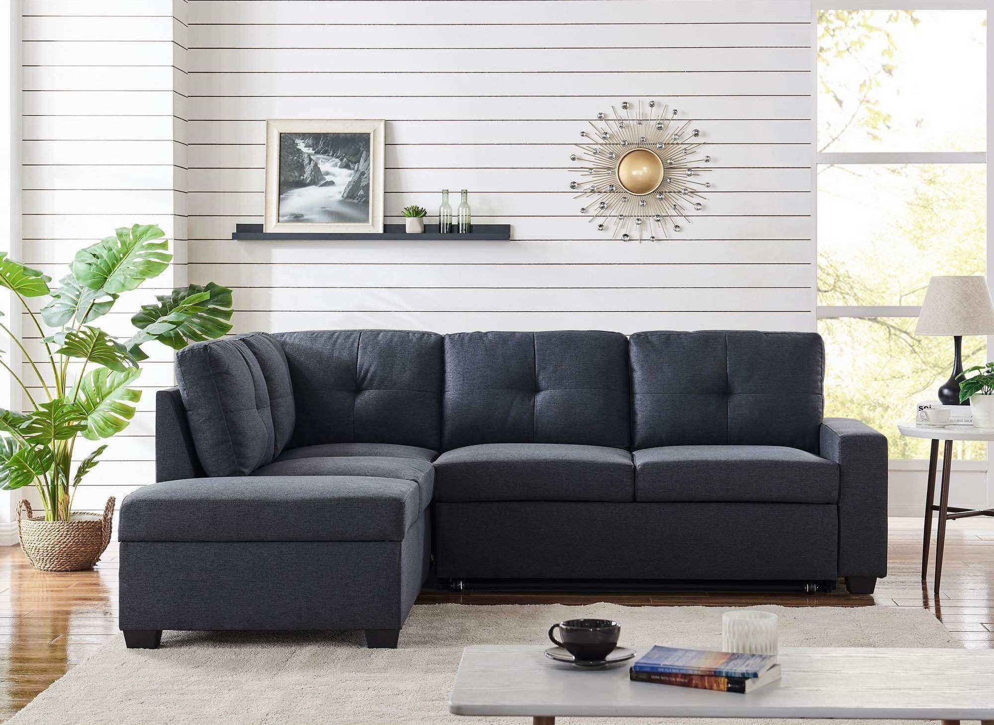 Canapé Dangle Convertible Avec Coffre De Rangement En Tissu Gris Anthracite Orion Angle Gauche