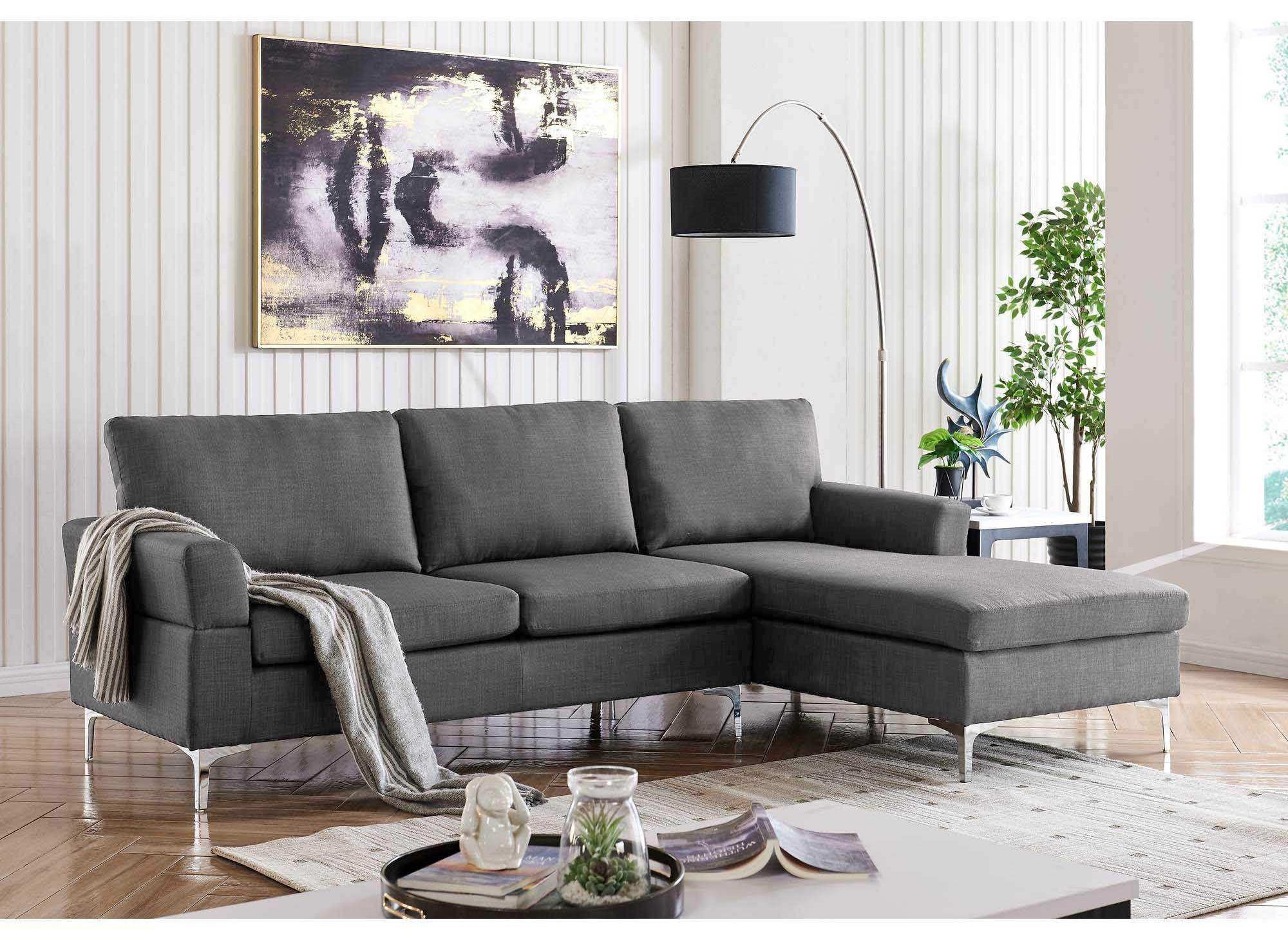 Canape d angle avec meridienne en tissu gris carson angle ...