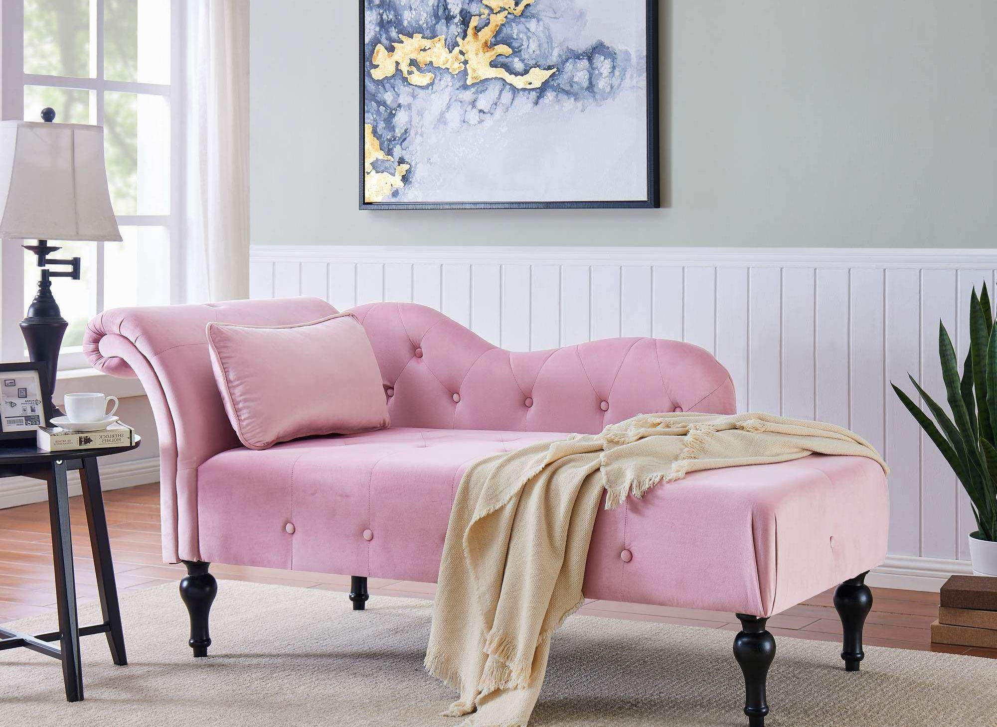 Méridienne capitonné en velours rose SHIMA – Angle Droit