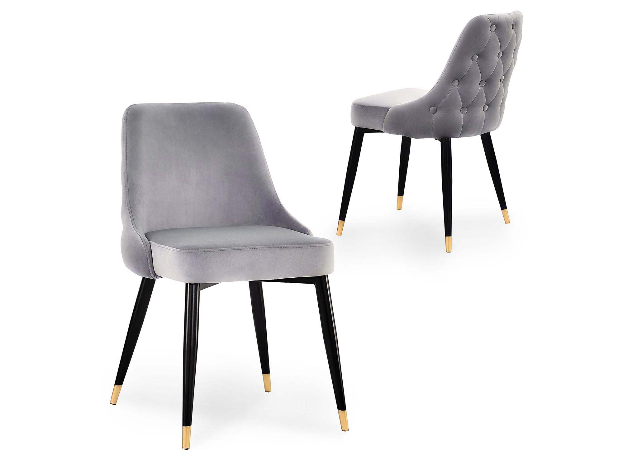 Lot de 4 Chaises Capitonnées Gris en Velours - Style Classique