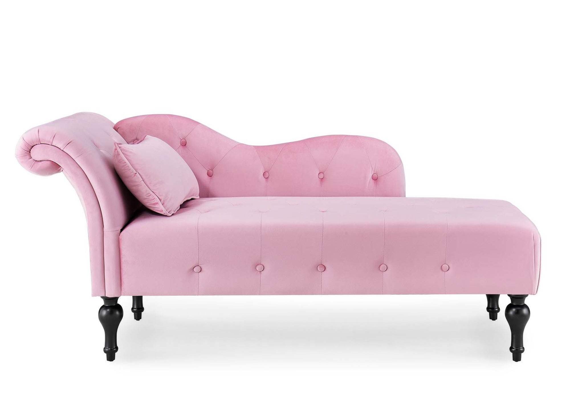 Méridienne capitonné en velours rose SHIMA – Angle Droit