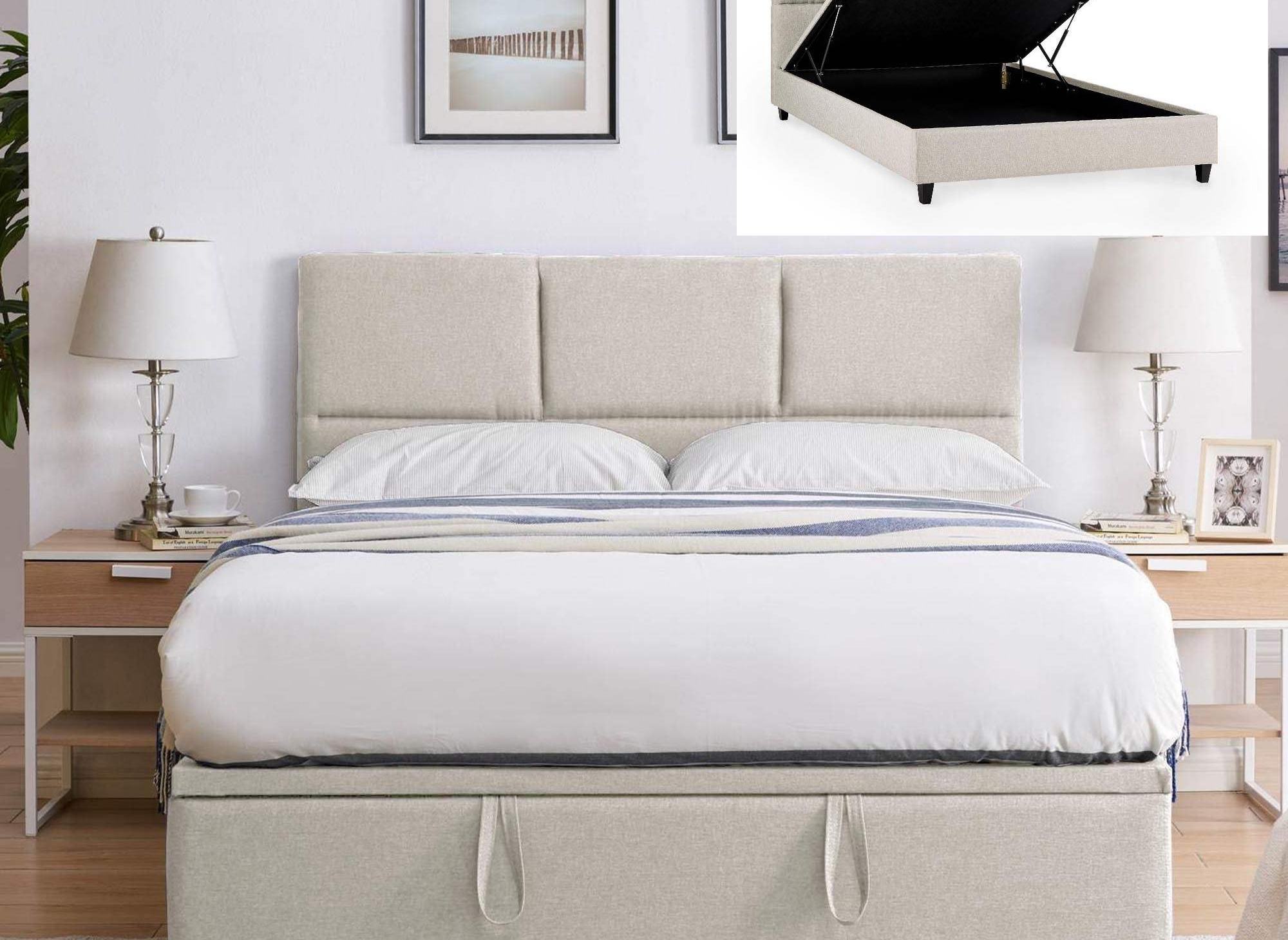 7_lit coffre contemporain avec le sommier relevable en tissu beige 160 x 200 cm diane DECO IN