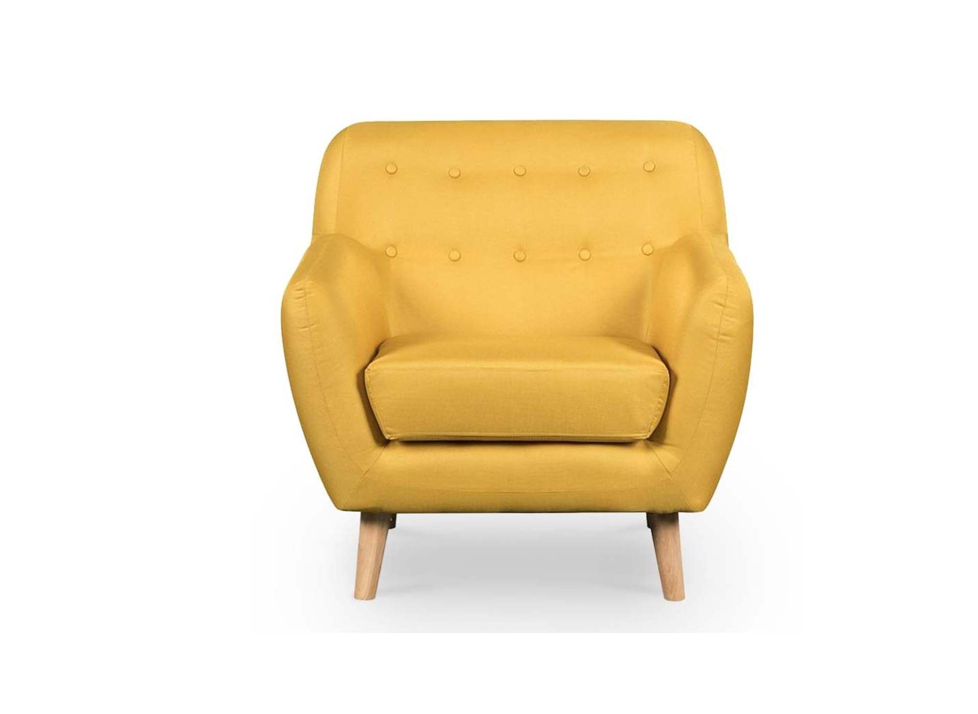Fauteuil capitonné scandinave en tissu jaune VIKY