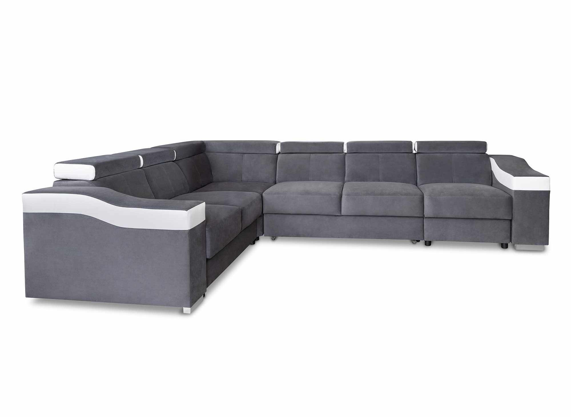 Canapé d’angle convertible réversible en velours gris et simili cuir blanc LEONIE