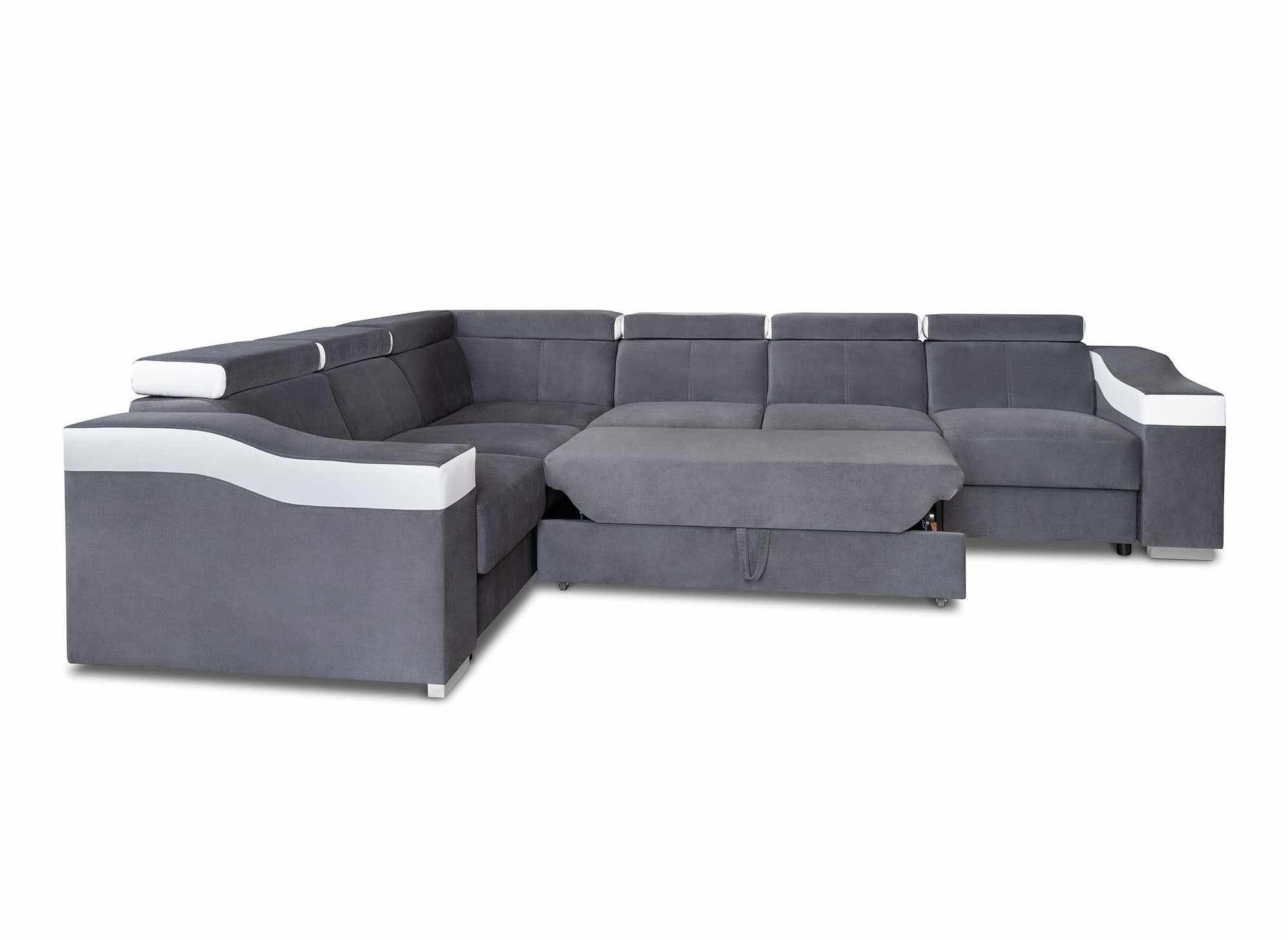 Canapé d’angle convertible réversible en velours gris et simili cuir blanc LEONIE