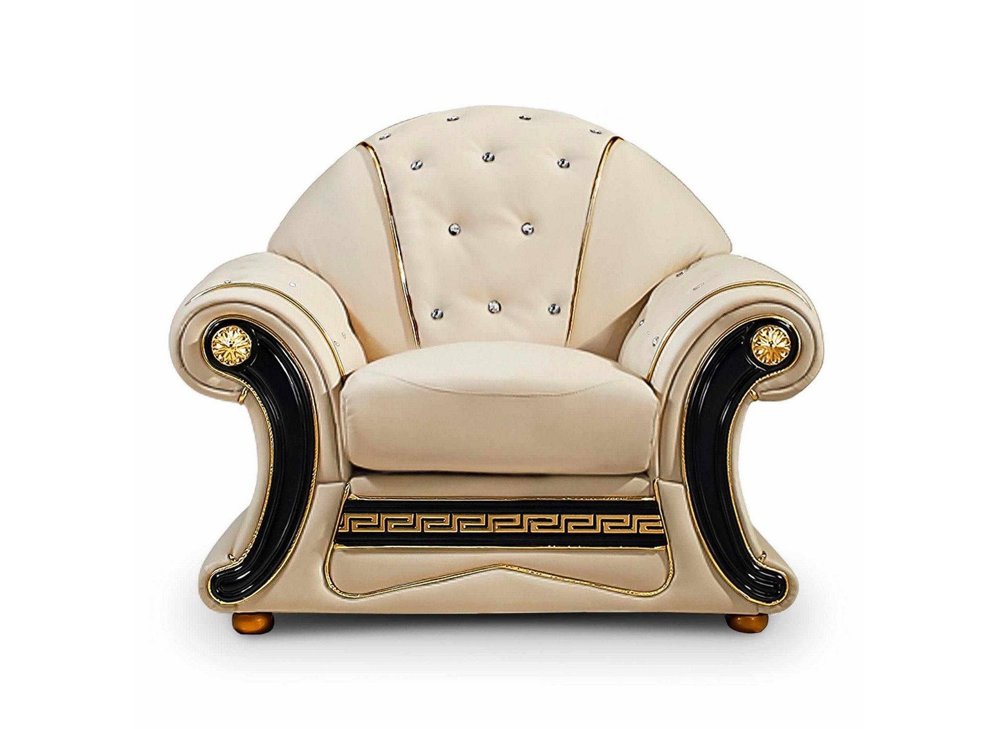 Fauteuil capitonné en cuir beige VINICIO