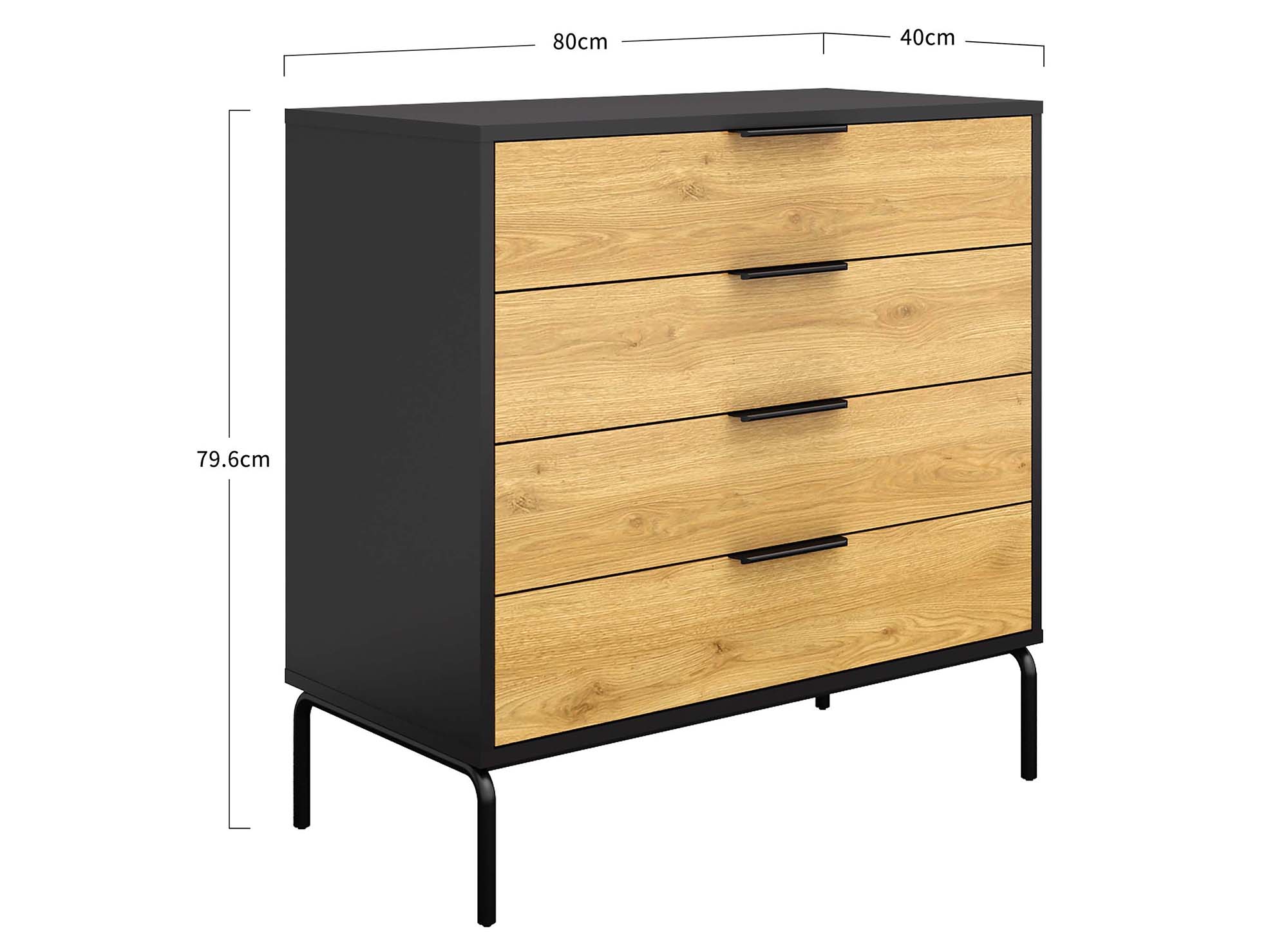 Commode 4 tiroirs en bois et métal noir TAMARA