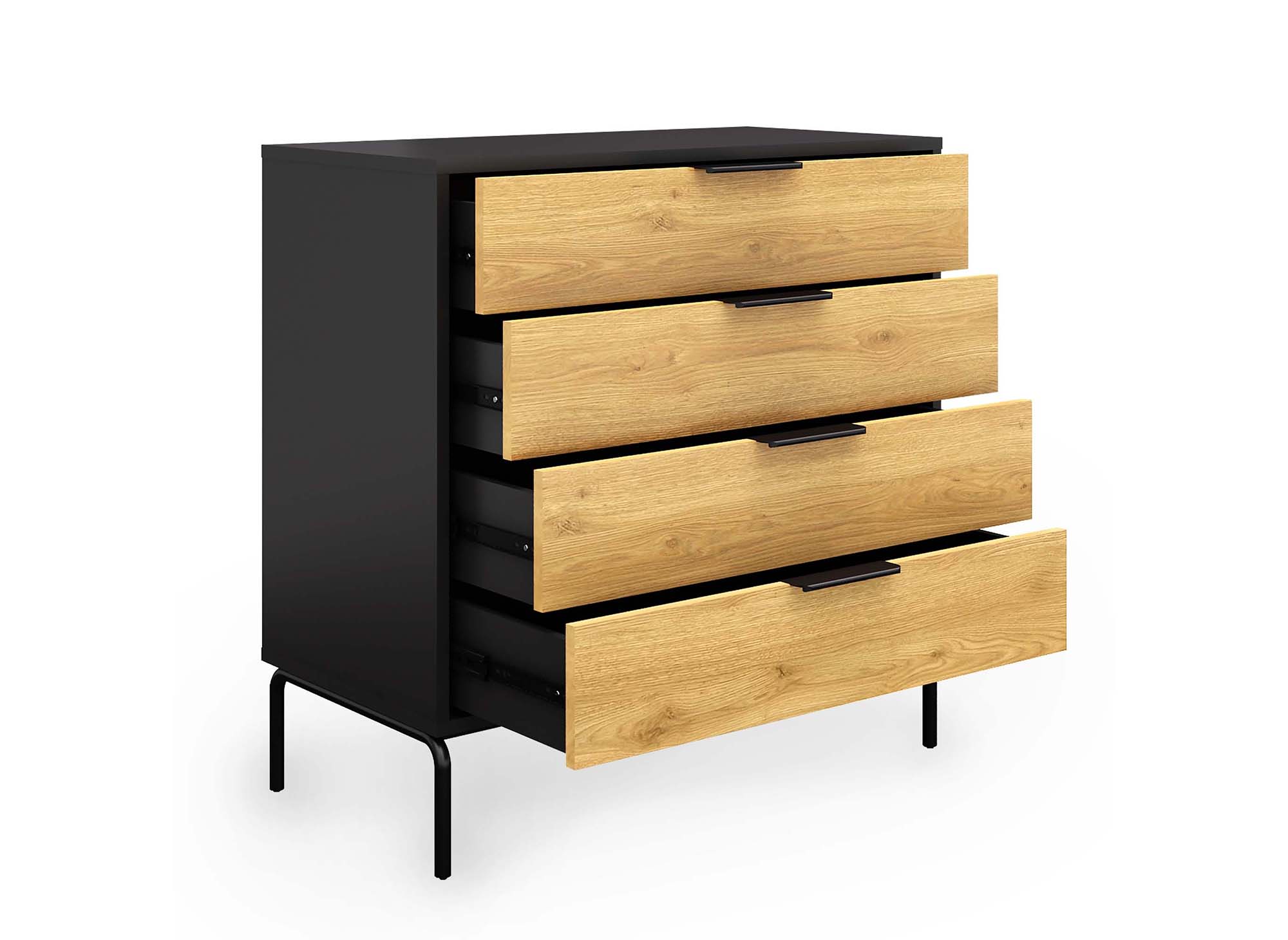 Commode 4 tiroirs en bois et métal noir TAMARA