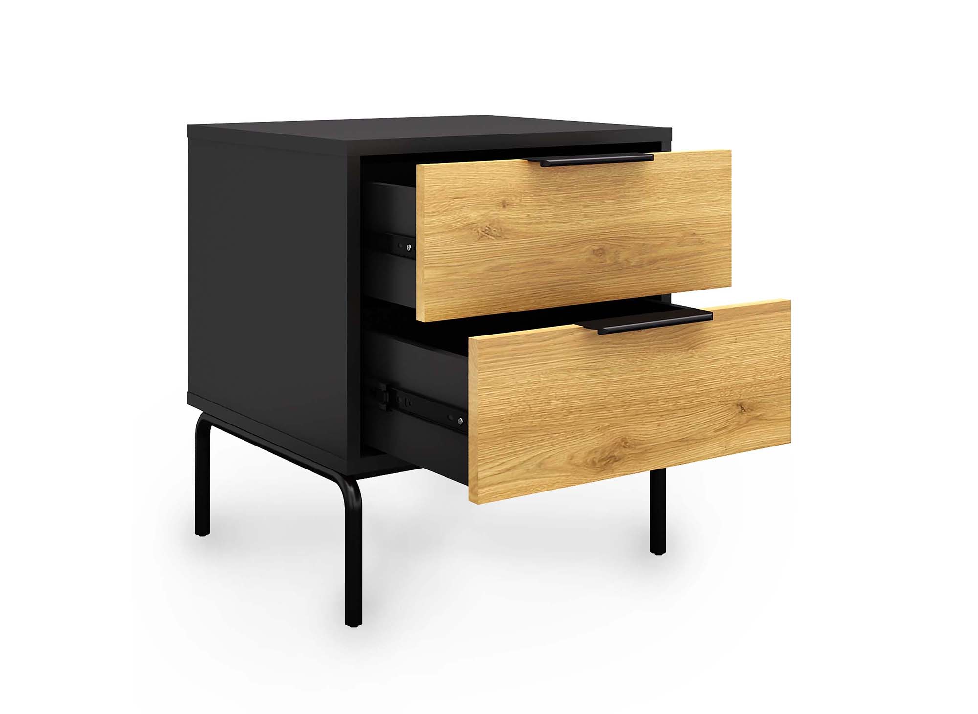 Table de chevet 2 tiroirs en bois et metal noir tamara - DIP