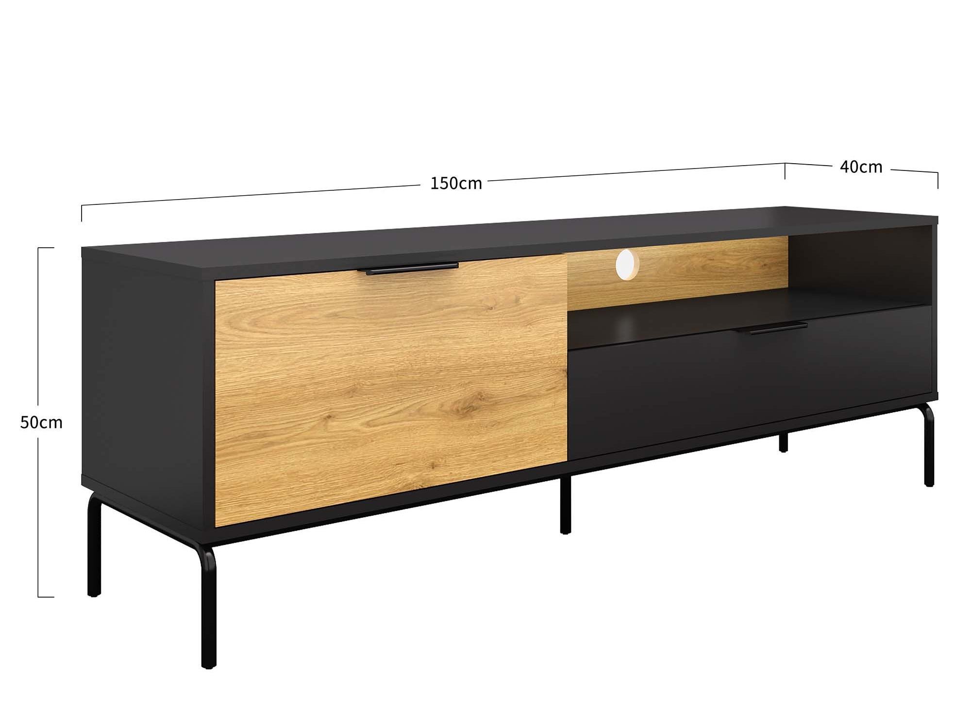meuble tv 1 tiroir 1 porte en bois et metal noir tamara